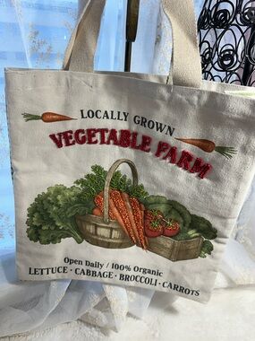 Locally grown beaded vegetable farm canvas tote bag